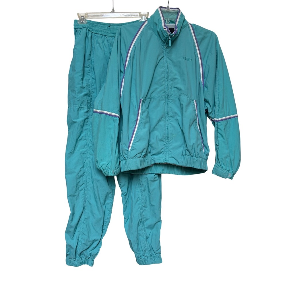 Vintage LizSport Teal Nylon Windbreaker Tracksuit Set Women Medium Large 90s